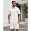 image:imageCOOFANDY Mens 2 Piece Outfits Casual Cotton Short Sleeve Polo Shirts and Shorts Sets Loose Fit Summer Athletic Track SuitsWhite