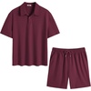 image:imageCOOFANDY Mens 2 Piece Outfits Casual Cotton Short Sleeve Polo Shirts and Shorts Sets Loose Fit Summer Athletic Track SuitsWine Red