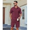 image:imageCOOFANDY Mens 2 Piece Outfits Casual Cotton Short Sleeve Polo Shirts and Shorts Sets Loose Fit Summer Athletic Track SuitsWine Red