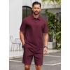 image:imageCOOFANDY Mens 2 Piece Outfits Casual Cotton Short Sleeve Polo Shirts and Shorts Sets Loose Fit Summer Athletic Track SuitsWine Red