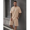 image:imageCOOFANDY Mens 2 Pieces Outfits Casual Cotton T Shirt and Shorts Set Summer Short Sleeve Waffle TracksuitsApricot