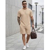 image:imageCOOFANDY Mens 2 Pieces Outfits Casual Cotton T Shirt and Shorts Set Summer Short Sleeve Waffle TracksuitsApricot