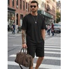image:imageCOOFANDY Mens 2 Pieces Outfits Casual Cotton T Shirt and Shorts Set Summer Short Sleeve Waffle TracksuitsBlack
