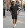 image:imageCOOFANDY Mens 2 Pieces Outfits Casual Cotton T Shirt and Shorts Set Summer Short Sleeve Waffle TracksuitsBlack