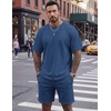 image:imageCOOFANDY Mens 2 Pieces Outfits Casual Cotton T Shirt and Shorts Set Summer Short Sleeve Waffle TracksuitsBlue