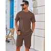 image:imageCOOFANDY Mens 2 Pieces Outfits Casual Cotton T Shirt and Shorts Set Summer Short Sleeve Waffle TracksuitsBrown