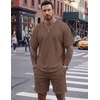 image:imageCOOFANDY Mens 2 Pieces Outfits Casual Cotton T Shirt and Shorts Set Summer Short Sleeve Waffle TracksuitsBrown