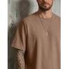 image:imageCOOFANDY Mens 2 Pieces Outfits Casual Cotton T Shirt and Shorts Set Summer Short Sleeve Waffle TracksuitsKhaki