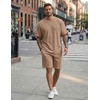 image:imageCOOFANDY Mens 2 Pieces Outfits Casual Cotton T Shirt and Shorts Set Summer Short Sleeve Waffle TracksuitsKhaki