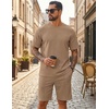 image:imageCOOFANDY Mens 2 Pieces Outfits Casual Cotton T Shirt and Shorts Set Summer Short Sleeve Waffle TracksuitsKhaki