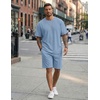 image:imageCOOFANDY Mens 2 Pieces Outfits Casual Cotton T Shirt and Shorts Set Summer Short Sleeve Waffle TracksuitsLight Blue