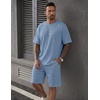 image:imageCOOFANDY Mens 2 Pieces Outfits Casual Cotton T Shirt and Shorts Set Summer Short Sleeve Waffle TracksuitsLight Blue