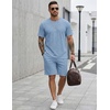 image:imageCOOFANDY Mens 2 Pieces Outfits Casual Cotton T Shirt and Shorts Set Summer Short Sleeve Waffle TracksuitsLight Blue