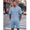 image:imageCOOFANDY Mens 2 Pieces Outfits Casual Cotton T Shirt and Shorts Set Summer Short Sleeve Waffle TracksuitsLight Blue