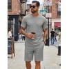 image:imageCOOFANDY Mens 2 Pieces Outfits Casual Cotton T Shirt and Shorts Set Summer Short Sleeve Waffle TracksuitsLight Grey