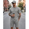 image:imageCOOFANDY Mens 2 Pieces Outfits Casual Cotton T Shirt and Shorts Set Summer Short Sleeve Waffle TracksuitsLight Grey