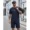 image:imageCOOFANDY Mens 2 Pieces Outfits Casual Cotton T Shirt and Shorts Set Summer Short Sleeve Waffle TracksuitsNavy Blue
