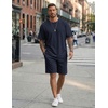 image:imageCOOFANDY Mens 2 Pieces Outfits Casual Cotton T Shirt and Shorts Set Summer Short Sleeve Waffle TracksuitsNavy Blue