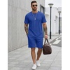 image:imageCOOFANDY Mens 2 Pieces Outfits Casual Cotton T Shirt and Shorts Set Summer Short Sleeve Waffle TracksuitsRoyal Blue