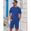 image:imageCOOFANDY Mens 2 Pieces Outfits Casual Cotton T Shirt and Shorts Set Summer Short Sleeve Waffle TracksuitsRoyal Blue