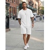 image:imageCOOFANDY Mens 2 Pieces Outfits Casual Cotton T Shirt and Shorts Set Summer Short Sleeve Waffle TracksuitsWhite