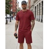 image:imageCOOFANDY Mens 2 Pieces Outfits Casual Cotton T Shirt and Shorts Set Summer Short Sleeve Waffle TracksuitsWine Red