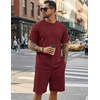 image:imageCOOFANDY Mens 2 Pieces Outfits Casual Cotton T Shirt and Shorts Set Summer Short Sleeve Waffle TracksuitsWine Red