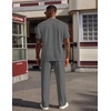 image:imageCOOFANDY Mens 2 Pieces Outfits Casual Quarter Zip Polo Shirt and Jogging Pants Summer Tracksuits SetDark Grey