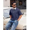 image:imageCOOFANDY Mens Cotton TShirts Oversized Shirt Short Sleeves Streetwear Loose Fit Summer Tee Tops Washed Basic Unisex ShirtsNavy Blue