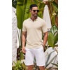 image:imageCOOFANDY Mens Knit Polo Shirts Casual Short Sleeve Button Down Shirts Crochet Classic Golf Polo Collared ShirtsBeige