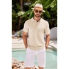 image:imageCOOFANDY Mens Knit Polo Shirts Casual Short Sleeve Button Down Shirts Crochet Classic Golf Polo Collared ShirtsBeige