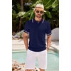 image:imageCOOFANDY Mens Knit Polo Shirts Casual Short Sleeve Button Down Shirts Crochet Classic Golf Polo Collared ShirtsBlack Red White Stripes