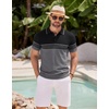 image:imageCOOFANDY Mens Knit Polo Shirts Casual Short Sleeve Button Down Shirts Crochet Classic Golf Polo Collared ShirtsBlack With Grey Stripes