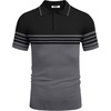 image:imageCOOFANDY Mens Knit Polo Shirts Casual Short Sleeve Button Down Shirts Crochet Classic Golf Polo Collared ShirtsBlack With Grey Stripes
