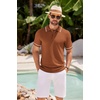 image:imageCOOFANDY Mens Knit Polo Shirts Casual Short Sleeve Button Down Shirts Crochet Classic Golf Polo Collared ShirtsLight Brown