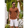 image:imageCOOFANDY Mens Knit Polo Shirts Casual Short Sleeve Button Down Shirts Crochet Classic Golf Polo Collared ShirtsLight Brown