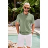 image:imageCOOFANDY Mens Knit Polo Shirts Casual Short Sleeve Button Down Shirts Crochet Classic Golf Polo Collared ShirtsLight Green