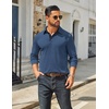 image:imageCOOFANDY Mens Long Sleeve Polo Shirts Classic Casual Button Polo Tee Lightweight Collared Golf ShirtNavy Blue New