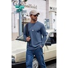 image:imageCOOFANDY Mens Long Sleeve Shirts Crew Neck Cotton T Shirt Basic Casual Shirts Solid Classic TeeGrey Blue