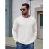 image:imageCOOFANDY Mens Long Sleeve Tee Shirts Cotton Waffle Crewneck Pullover Tshirts with Contrast TrimAll White  Black Trim