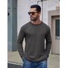 image:imageCOOFANDY Mens Long Sleeve Tee Shirts Cotton Waffle Crewneck Pullover Tshirts with Contrast TrimDark Grey  Black Trim