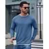 image:imageCOOFANDY Mens Long Sleeve Tee Shirts Cotton Waffle Crewneck Pullover Tshirts with Contrast TrimGrey Blue  White Trim