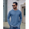 image:imageCOOFANDY Mens Long Sleeve Tee Shirts Cotton Waffle Crewneck Pullover Tshirts with Contrast TrimGrey Blue  White Trim