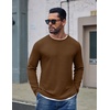 image:imageCOOFANDY Mens Long Sleeve Tee Shirts Cotton Waffle Crewneck Pullover Tshirts with Contrast TrimLight Brown  White Trim