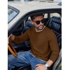 image:imageCOOFANDY Mens Long Sleeve Tee Shirts Cotton Waffle Crewneck Pullover Tshirts with Contrast TrimLight Brown  White Trim