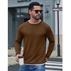 image:imageCOOFANDY Mens Long Sleeve Tee Shirts Cotton Waffle Crewneck Pullover Tshirts with Contrast TrimLight Brown  White Trim