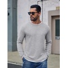 image:imageCOOFANDY Mens Long Sleeve Tee Shirts Cotton Waffle Crewneck Pullover Tshirts with Contrast TrimLight Grey  White Trim