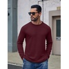 image:imageCOOFANDY Mens Long Sleeve Tee Shirts Cotton Waffle Crewneck Pullover Tshirts with Contrast TrimRed  Black Trim