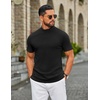 image:imageCOOFANDY Mens Mock Neck TShirts Short Sleeve Ribbed Knit Shirt Soft Tee Shirt Casual Basic TopsAblack