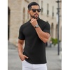 image:imageCOOFANDY Mens Mock Neck TShirts Short Sleeve Ribbed Knit Shirt Soft Tee Shirt Casual Basic TopsAblack